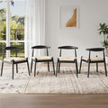 Farini Mid Century Modern Dining Chairs Set of 4, Solid Wood Frame Kitchen Chairs with Woven Upholstered Seat for Dining Room & Breakfast Nook,Black-Beige