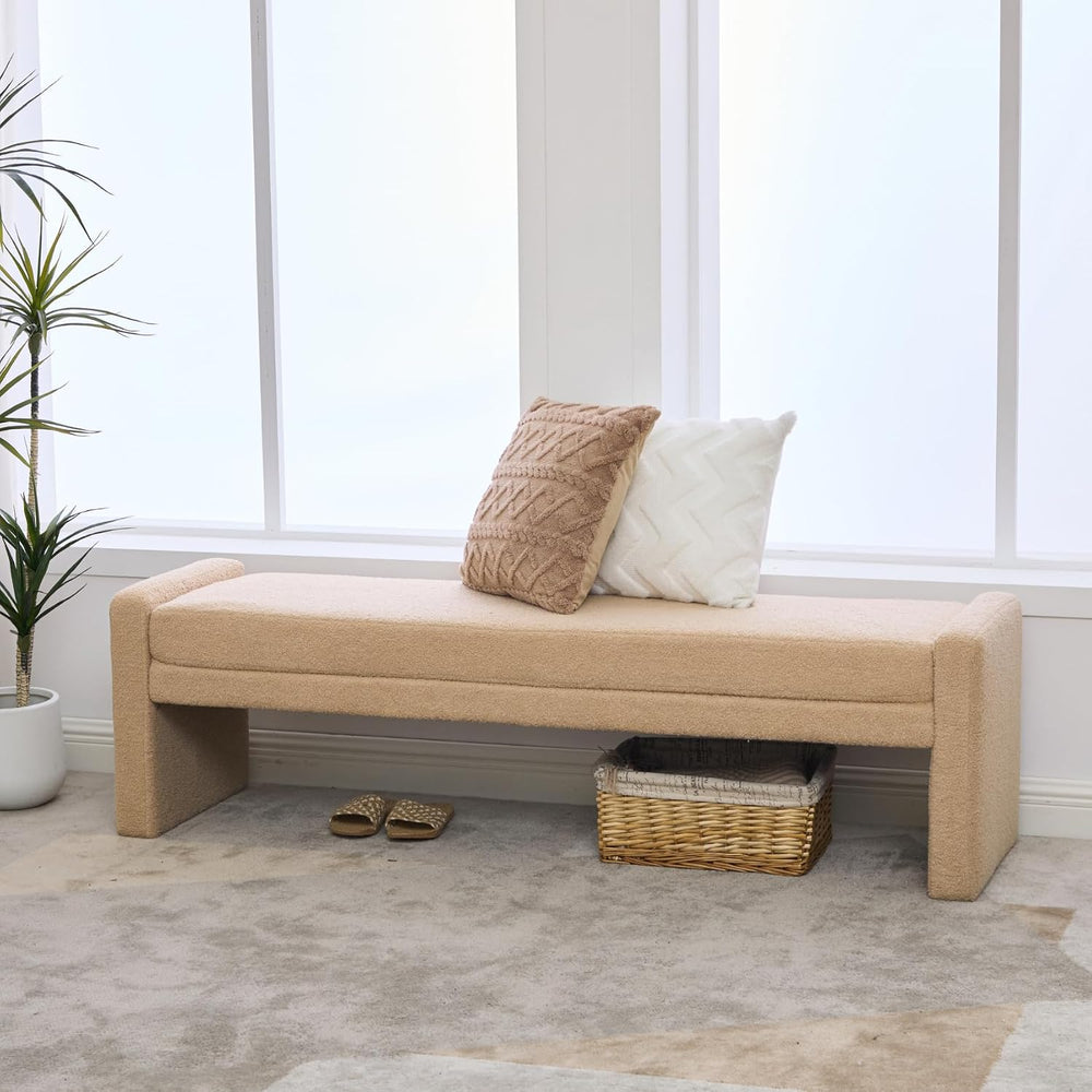 Shoe Bench for Entryway, 66.9''W Modern Boucle King Size End of Bed B...