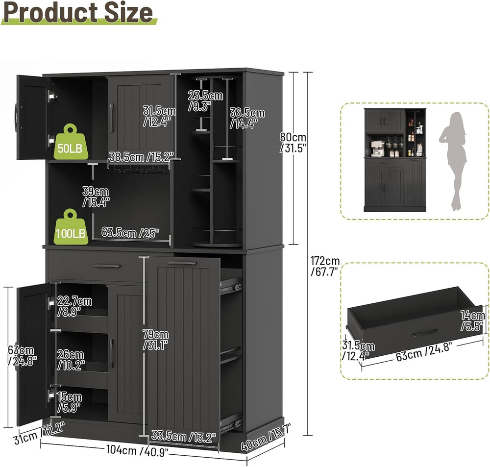 Pantry Cabinet, 67.7" Tall Kitchen Pantry Storage Cabinet with 360° Rota...