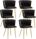 Kiztir Black Velvet Dining Chairs Set of 6, Upholstered Dining Room Chairs with Gold Metal Legs, Modern Dining Chairs with Woven Back for Living Room, Bedroom, Kitchen
