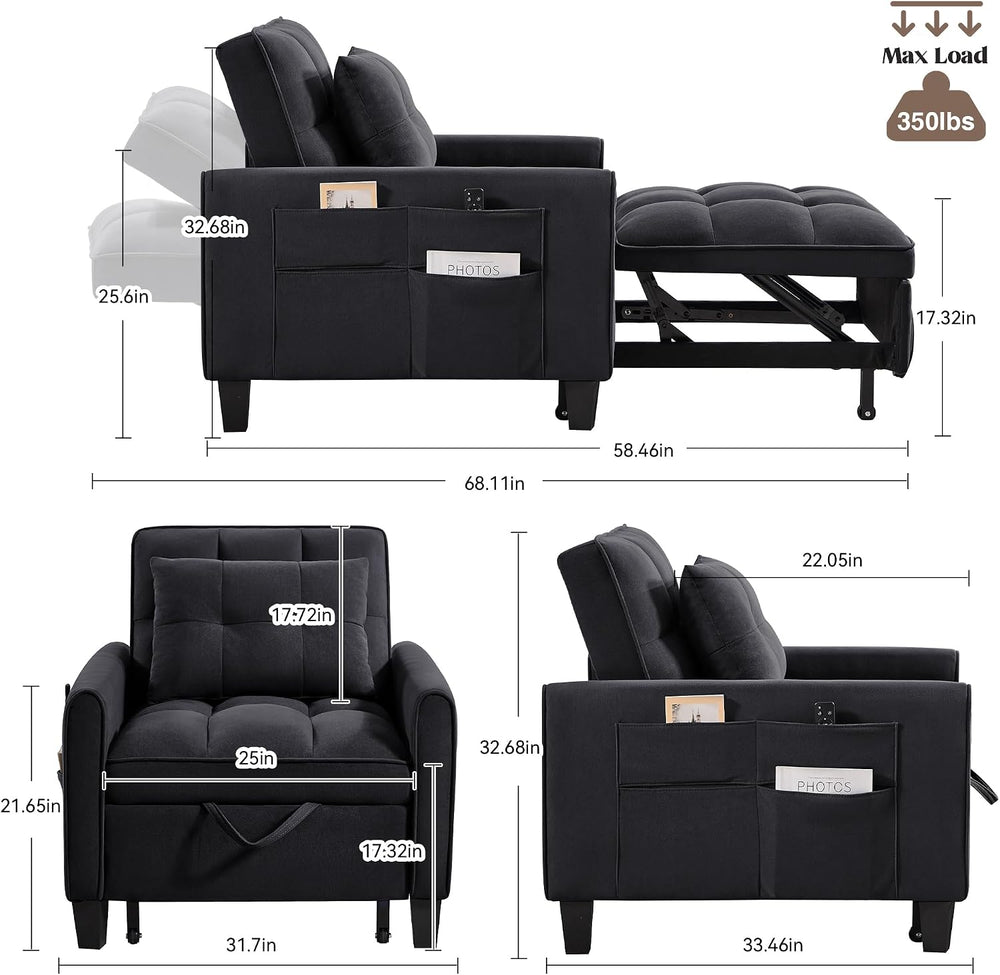 Convertible Sleeper Chair, 3 in 1 Sleeper Chair Bed Pull Out Sofa Bed Chairs,...
