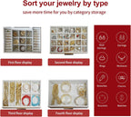 BOOVO Jewelry Boxes for Women, 5 Layer Jewelry Organizer with Necklace Hanger and Drawers, Large Jewelry Box for Earrings, Necklace and Bracelet Storage Gifts for Women and Girls (Gold, 5 Layer)