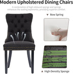 Black Upholstered Tufted Linen Fabric Dining Room Chairs - Set of 4, High Back, Nailhead Trim, Solid Wood Legs - Modern Dining Chairs