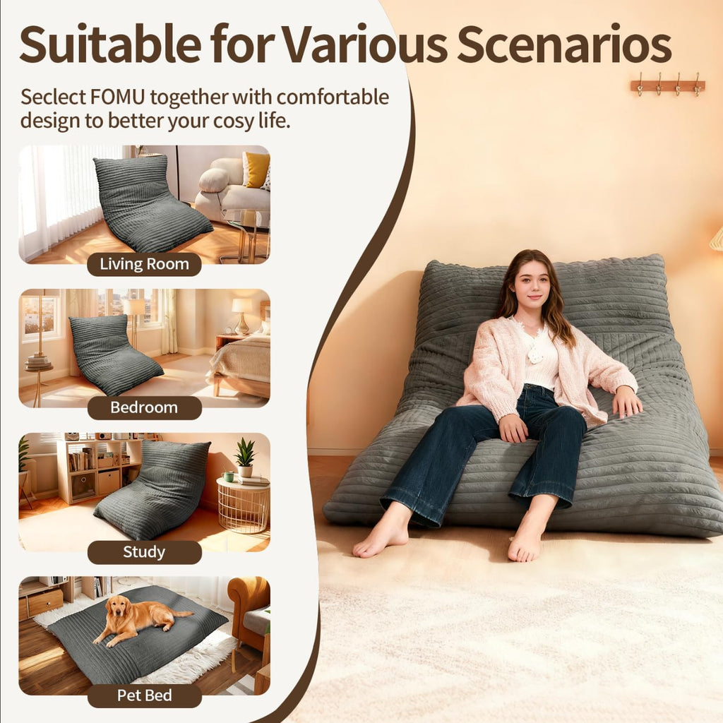 3 in 1 Bean Bag Chair, Beanbag Washable, Bean Bag Chairs for Adults, Beanbag Chair with Zipper, Adult Beans Bags Chairs, Giant Beanbags Sofa for Livingroom(Dark Grey, 55.1"x 75.6"x 19.69")