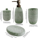 Hymmah Green Bathroom Accessories Set,Farmhouse Bathroom Decor,4 Pcs Resin Gift Set Apartment Necessities, Contain Cotton Swab Jar,Soap Dispenser,Tumbler，Soap Dish/Tray