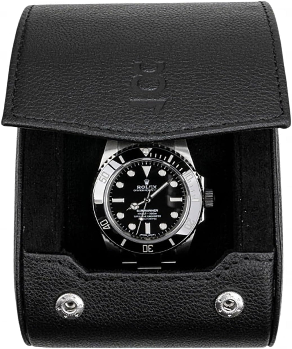 DailyWatch | Watch Roll Travel Case For 1 Watch | Luxury Watch Case In Genuine Black Leather With Soft Velvet Interior | Watch Case Protect, Store, & Display Your Watches | All Black