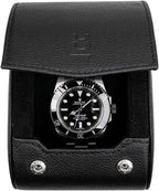 DailyWatch | Watch Roll Travel Case For 1 Watch | Luxury Watch Case In Genuine Black Leather With Soft Velvet Interior | Watch Case Protect, Store, & Display Your Watches | All Black