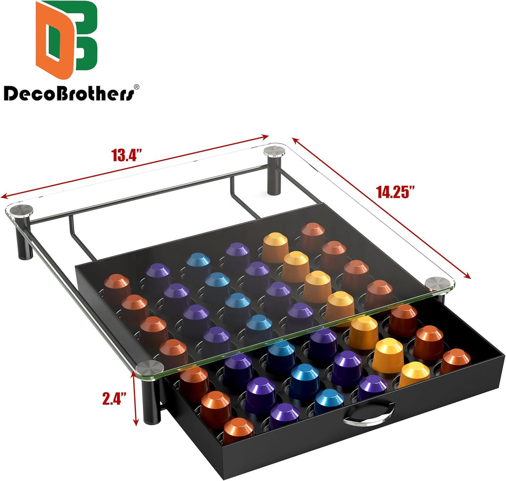 DecoBrothers Tempered Glass Coffee Pod Drawer Compatible with Nespresso Original Line, 42 Capsules