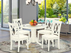 East West Furniture SHCL5-WHI-C 5 Piece Dining Room Table Set Includes a Round Kitchen Table with Pedestal and 4 Linen Fabric Upholstered Dining Chairs, 42x42 Inch, Linen White