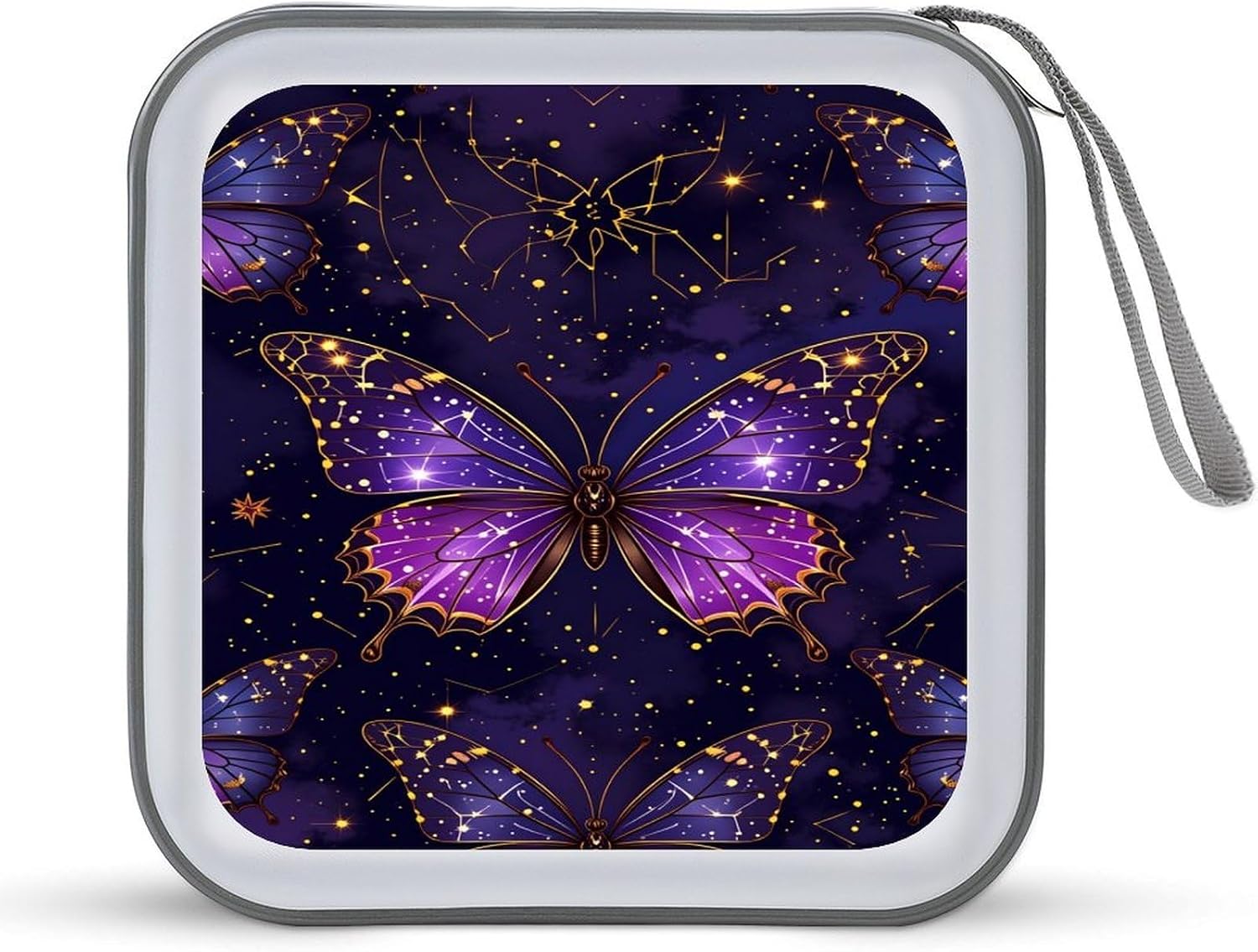 Butterfly Purple CD DVD Case Holder, 40 Disc Storage Wallet with Exclusive Printed Design, Zipper Closure And Handle for Music Movies Games Travel Car