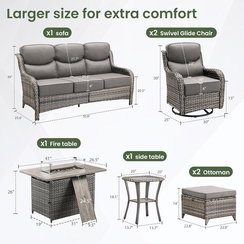 Luxury Patio Furniture Set with 6-inch Thick Cushion, Outdoor Furniture with ...