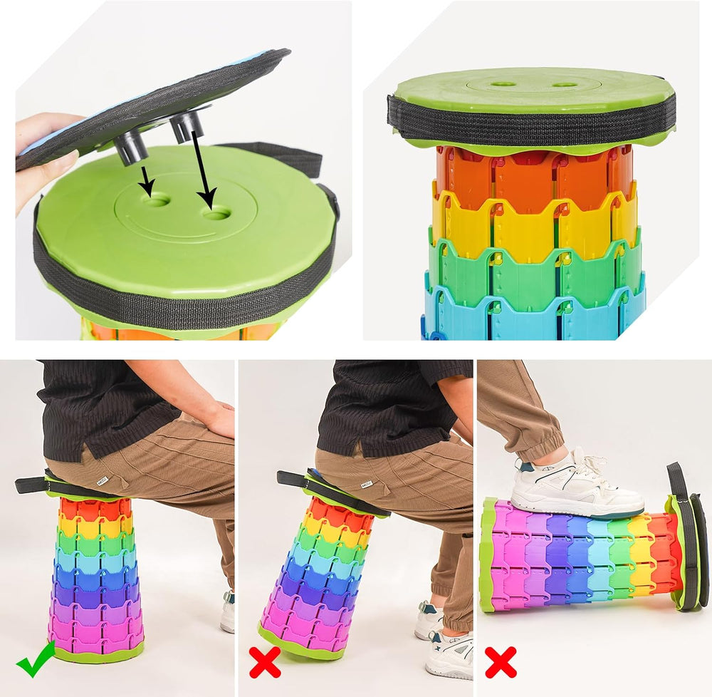 Portable Collapsible Stool 2 Pack with Cushion, 400 lbs, Rainbow-Green