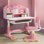 Kids Desk and Chair Set, Kids Functional Desk and Chair Set for Kids 6-12, Height Adjustable Children Study Desk, Upgraded Writing Study Table, Suitable Gift for Girls Boys (Pink)