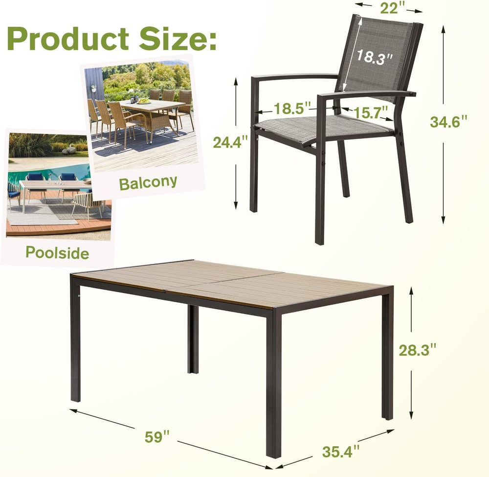 Homall Patio Dining Set 7 Pieces Outdoor Furniture with Large Table and 6 Tex...