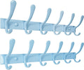 SKOLOO Heavy Duty Wall Mounted Coat Rack - 6 Hooks, Stainless Steel, Pack of 2, Sturdy Coat Hooks for Hanging Clothes, Jacket, Hat, Blue