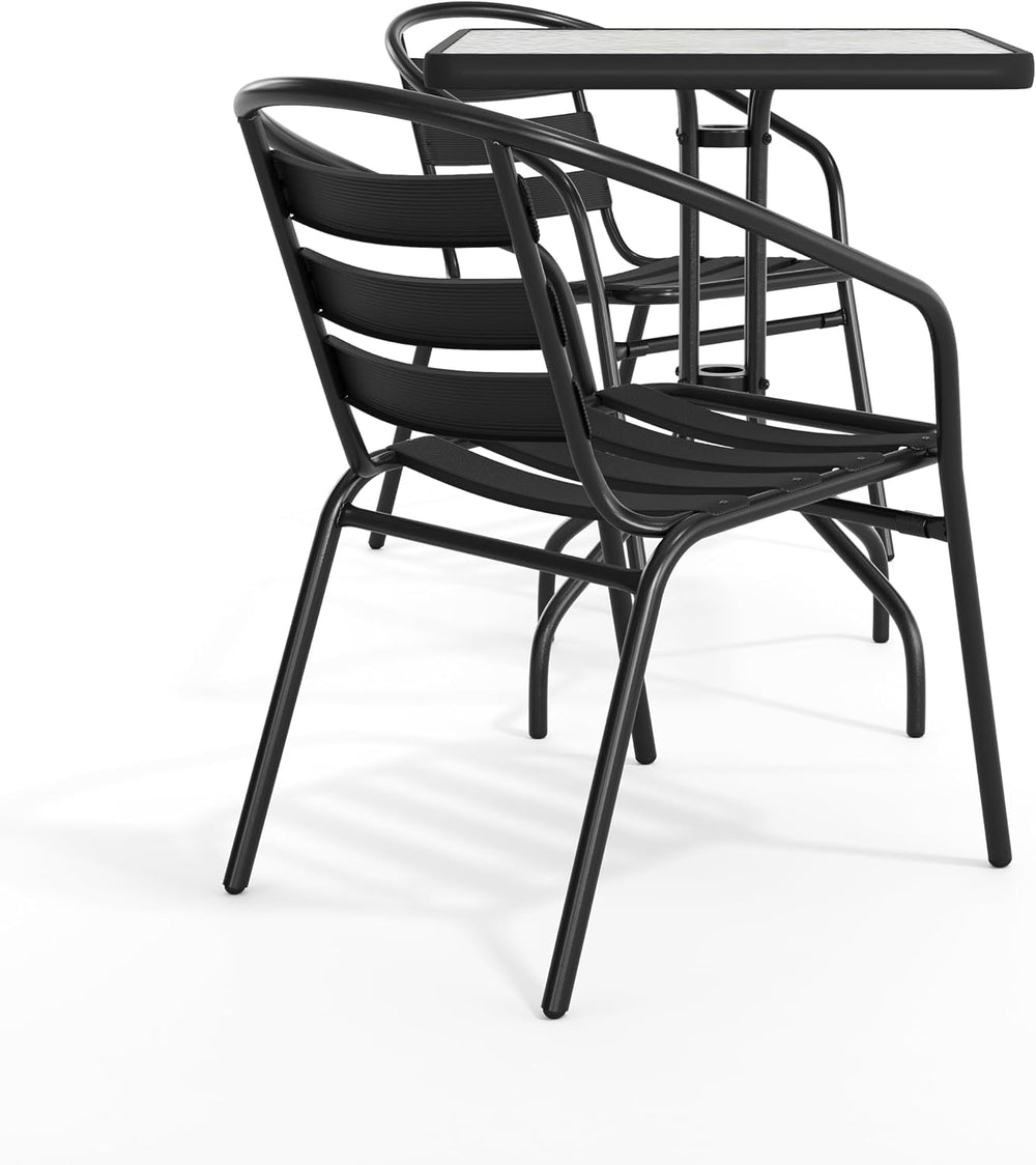 Flash Furniture Lila 23.5'' Square Glass Metal Table with 2 Black Met...