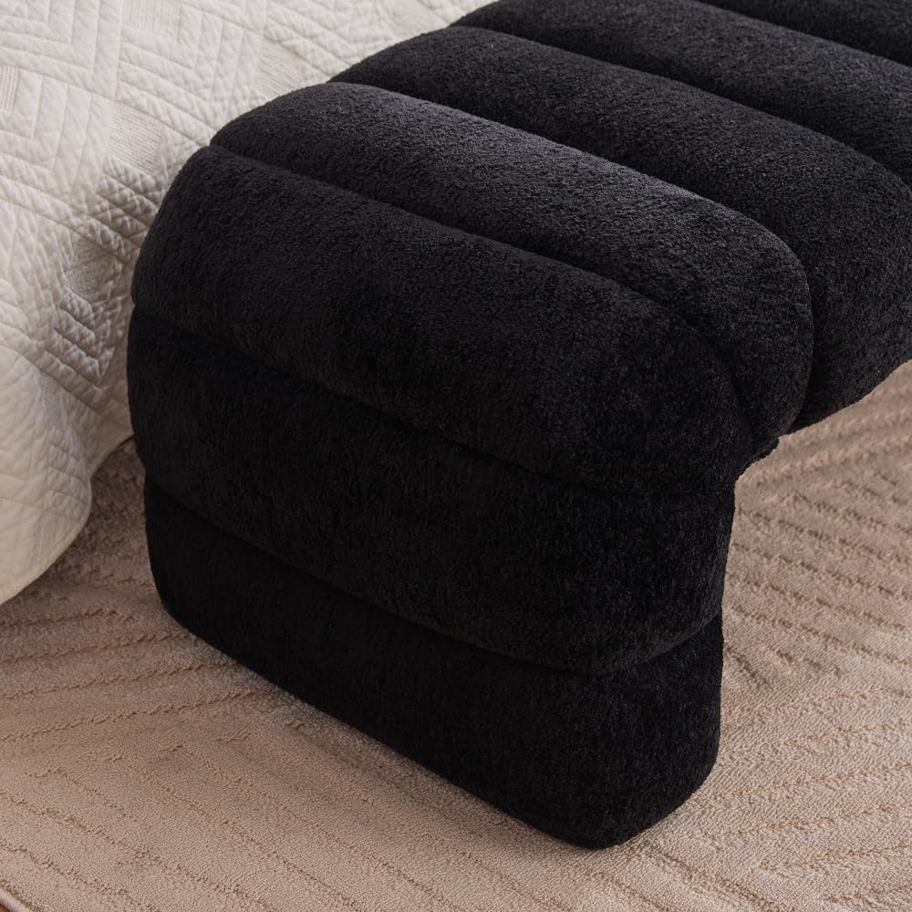Modern Armless Bed Bench - Channel Tufted Chenille Upholstered, Multi-Use as ...