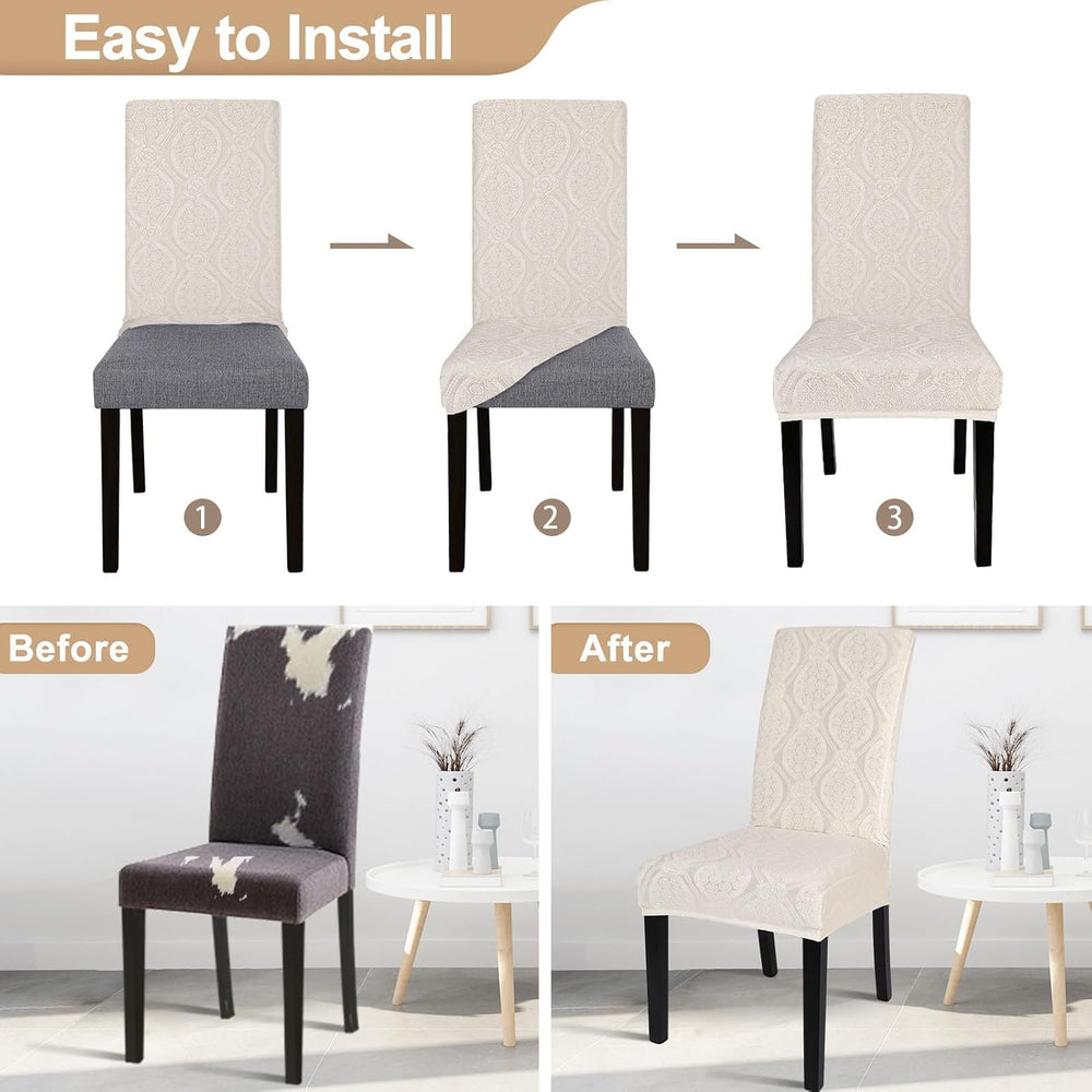 Water Repellent Dining Room Chair Cover,6 Pack,Beige Flower Pattern