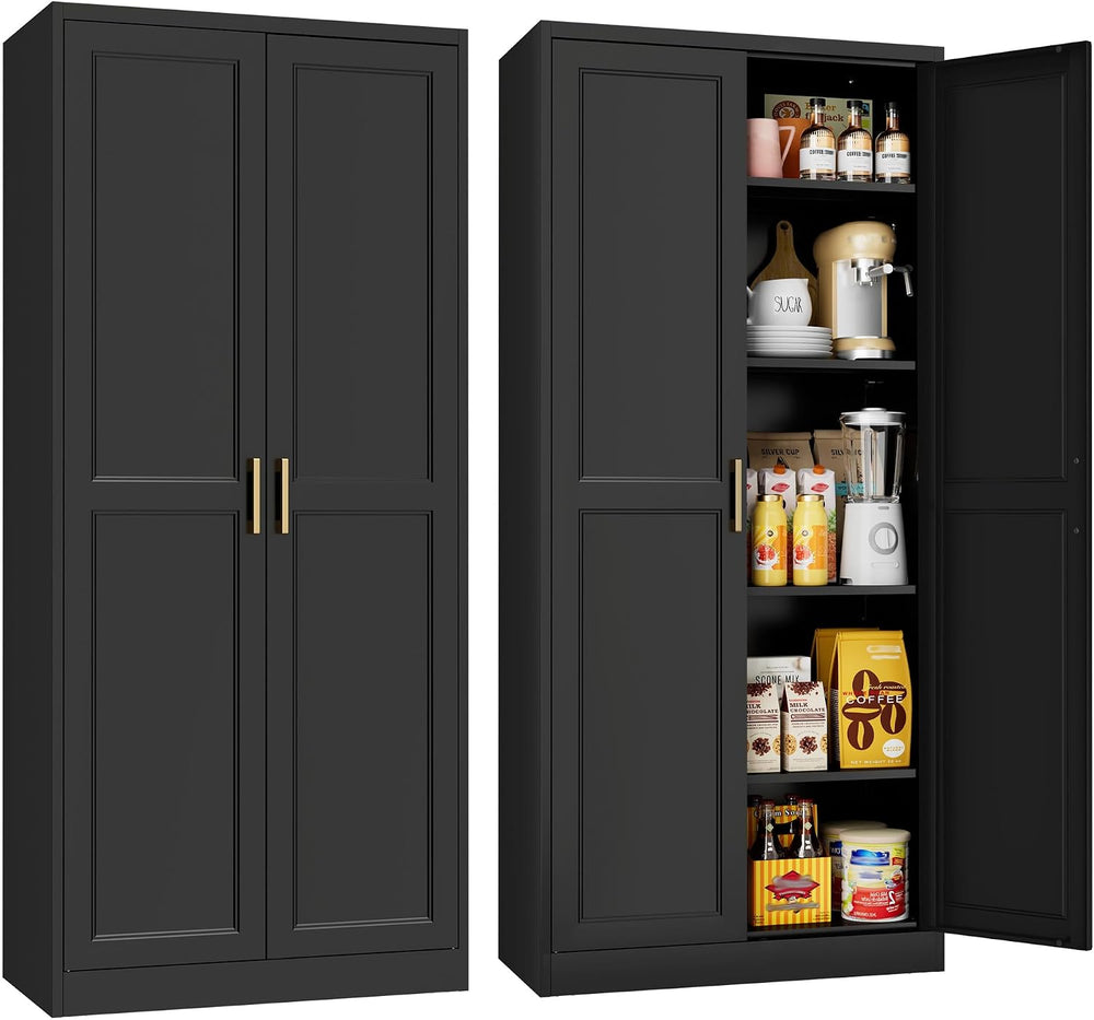 71" Tall Kitchen Storage Cabinet with Gold Handles, Metal Pantry Cabinet...