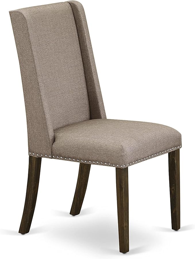 East West Furniture X727FL716-7 7 Piece Dining Set Consist of a Rectangle Dining Room Table with X-Legs and 6 Dark Khaki Linen Fabric Upholstered Parson Chairs, 40x72 Inch, Multi-Color