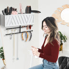 Rustic Hair Dryer Holder Wall Mounted,Hair Styling Tools & Accessories Organizer,Bathroom Supplies & hot Tools vanities Organizer Caddy,for Storage Flat Iron,Blow Dryer,Curling Iron,Towel