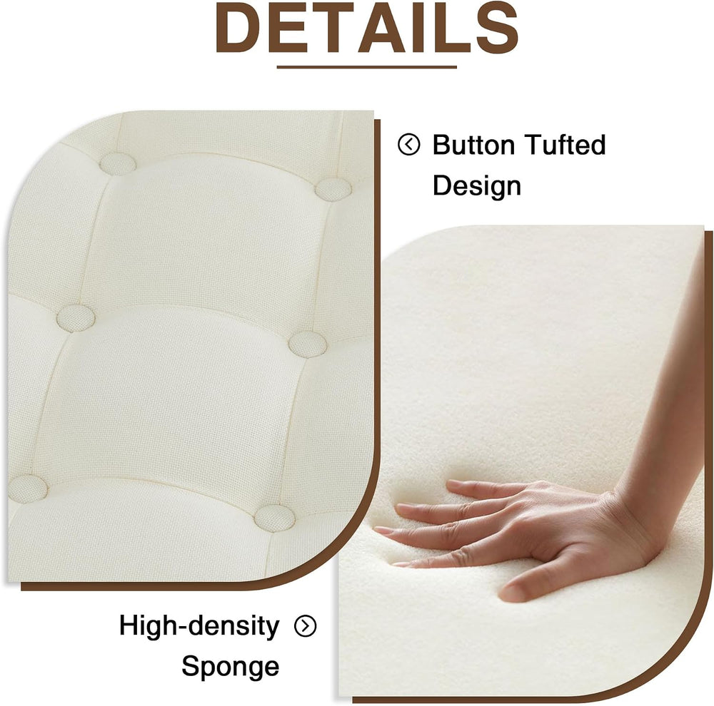24 Inch Fabric Round Ottoman with Storage, Modern Upholstered Button Tufted O...