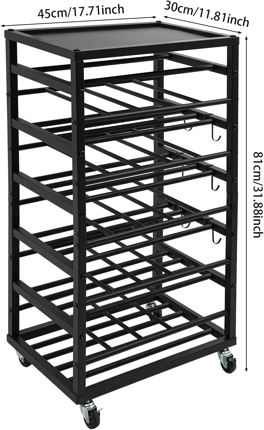 5-Tier Spray Paint Rack Organizer, Rolling Spray Bottle Holder with Storage Shelf, Metal Spray Paint Can Storage Holder, Aerosol Can Holder Rack for Garage, Craft Workroom (Black)