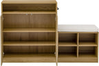 Modern Entryway Bench with 4-Tier Shoe Rack & Storage Cabinet, Features Removable Cushion, Wavy Slatted Door, Hooks and 3 Adjustable Shelves for Living Room, Hallway (Natural)