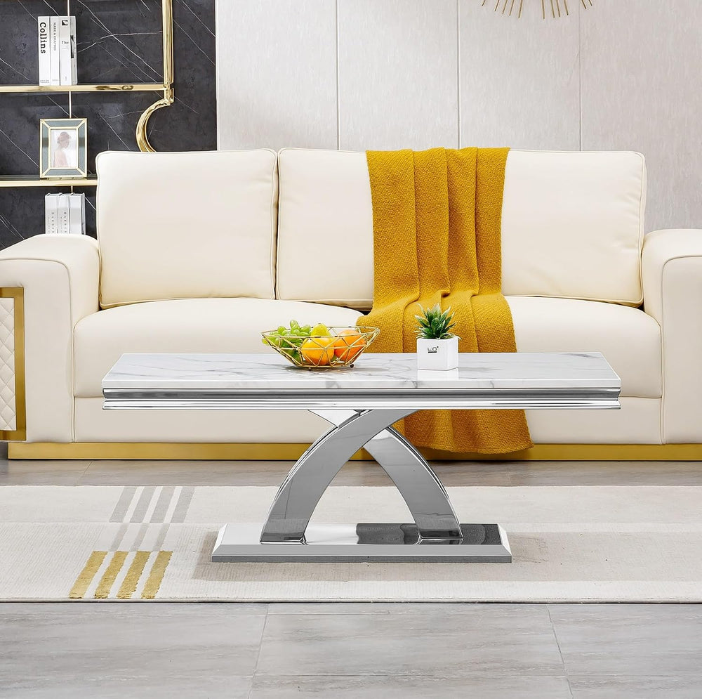 Henf 3-Piece Living Room Table Set for Home Office, Faux Marble White Coffee ...