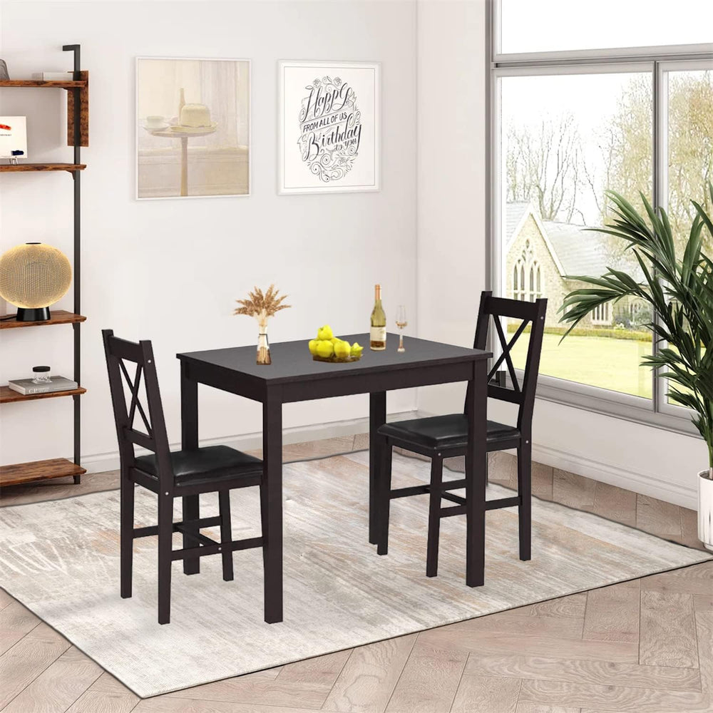 3-Piece Solid Wood Kitchen Table Set for 2 | Pine Dining Table with Upholster...