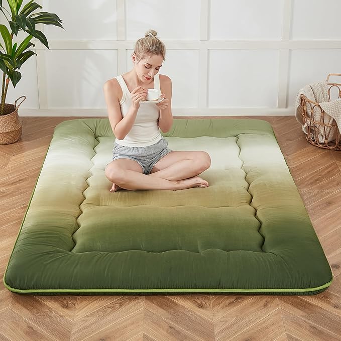 Japanese Floor Mattress, Futon Mattress with Portable Storage Bag and Washabl...