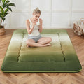 Japanese Floor Mattress, Futon Mattress with Portable Storage Bag and Washable Cover, Roll Up Thick Tatami Mat Suitable for Camping, Guest Room (Forest Gradient, Twin)