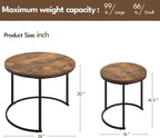 Yaheetech Small Round Nesting Coffee & Side Table Set of 2, Rustic Brown | Space-Saving Nesting Design, Engineered Wood Tops on Black Metal Frames, Use Apart as End Tables, Easy Assembly, 99 lb Max