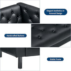 GarveeHome 81 in Leather Couch for Living Room, Modern Leather Sofa with Deep Seat, Handmade Button Tufted 3 Seater Sofa, Chesterfield Couch for Apartment, Office, Black