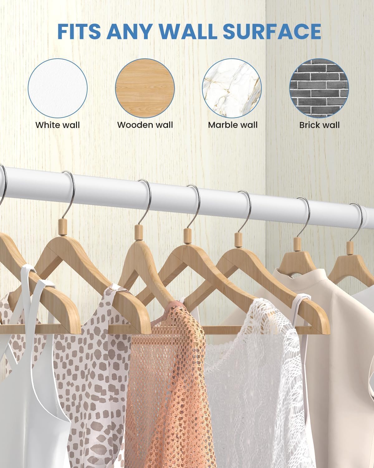2 PACK Closet Rods for Hanging Clothes, 17 to 54 Inches Stepless Adjustable Metal Closet Rod, 1.3 Inches Heavy Duty Clothes Hanging Rod for Closet Wardrobes Laundry RV, White