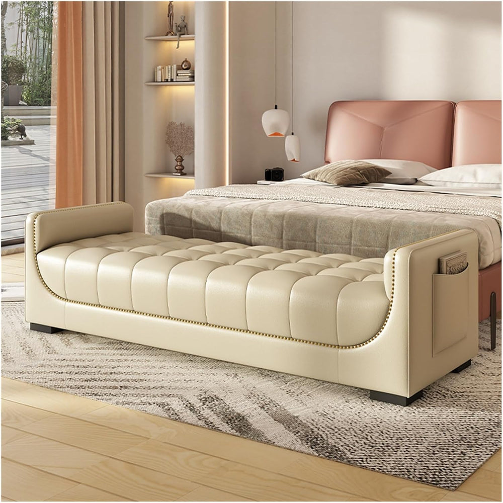 Modern Leather Bedroom Ottoman Bench,Upholstered End of Bed Modern Entryway S...