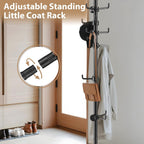Coat Rack Freestanding, 56 to 125 inch Adjustable Tension Rod Hanger with 12 Hooks for Hanging Coat, plant,Jacket, Hat, Scarf, Suitable for Living Room, Balcony, Kitchen Black