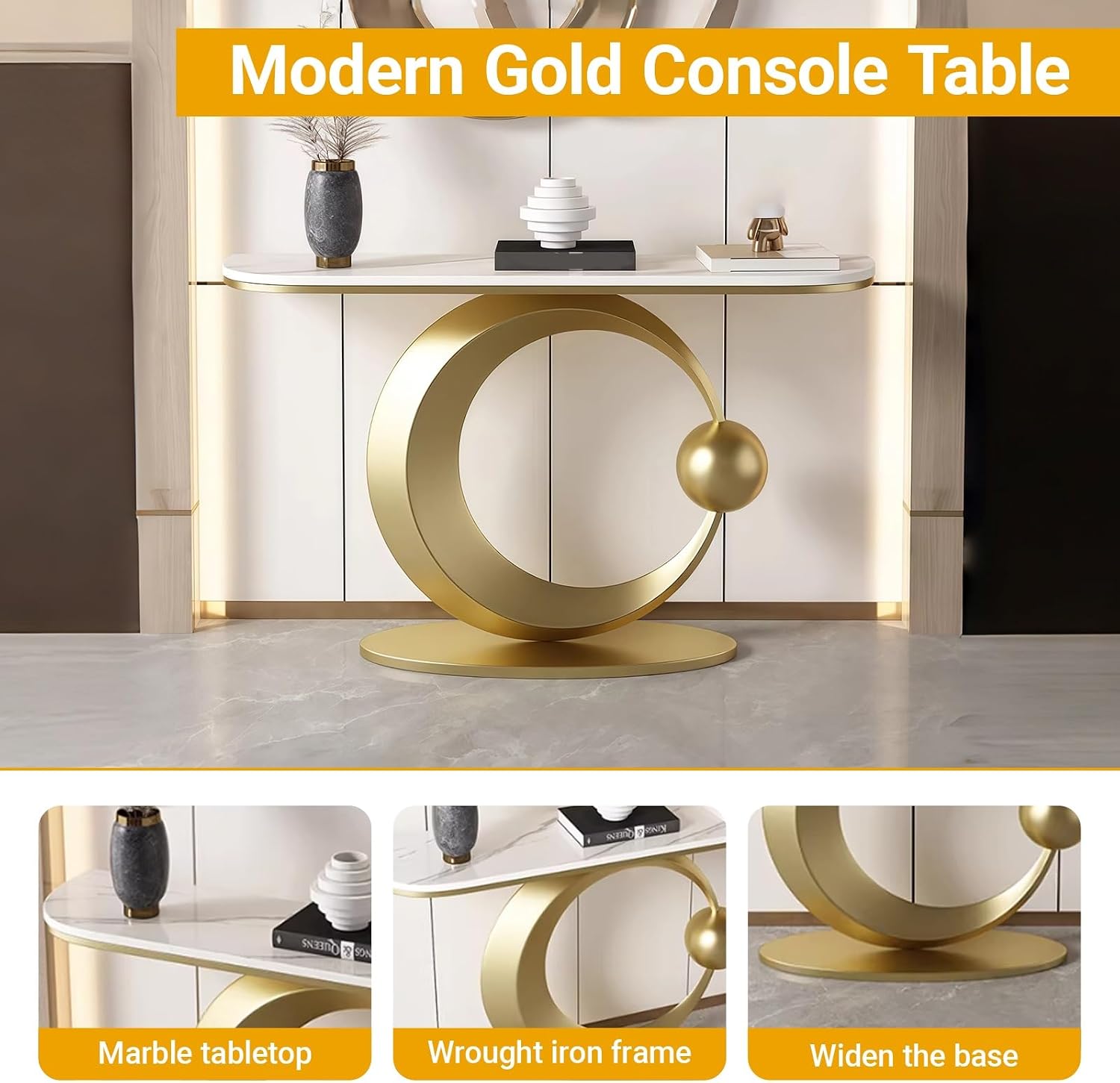 Modern Entryway Table - Half-Moon Console & Sofa Table for Hallway, Foyer, Entrance - Stylish Accent Display Furniture for Home Decor & Organization