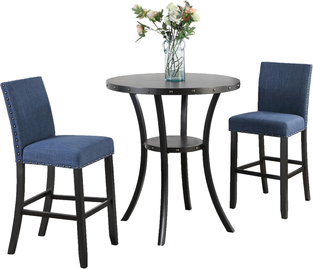 Roundhill Furniture Biony 3-Piece 36" Round Espresso Bar Table with Nail...