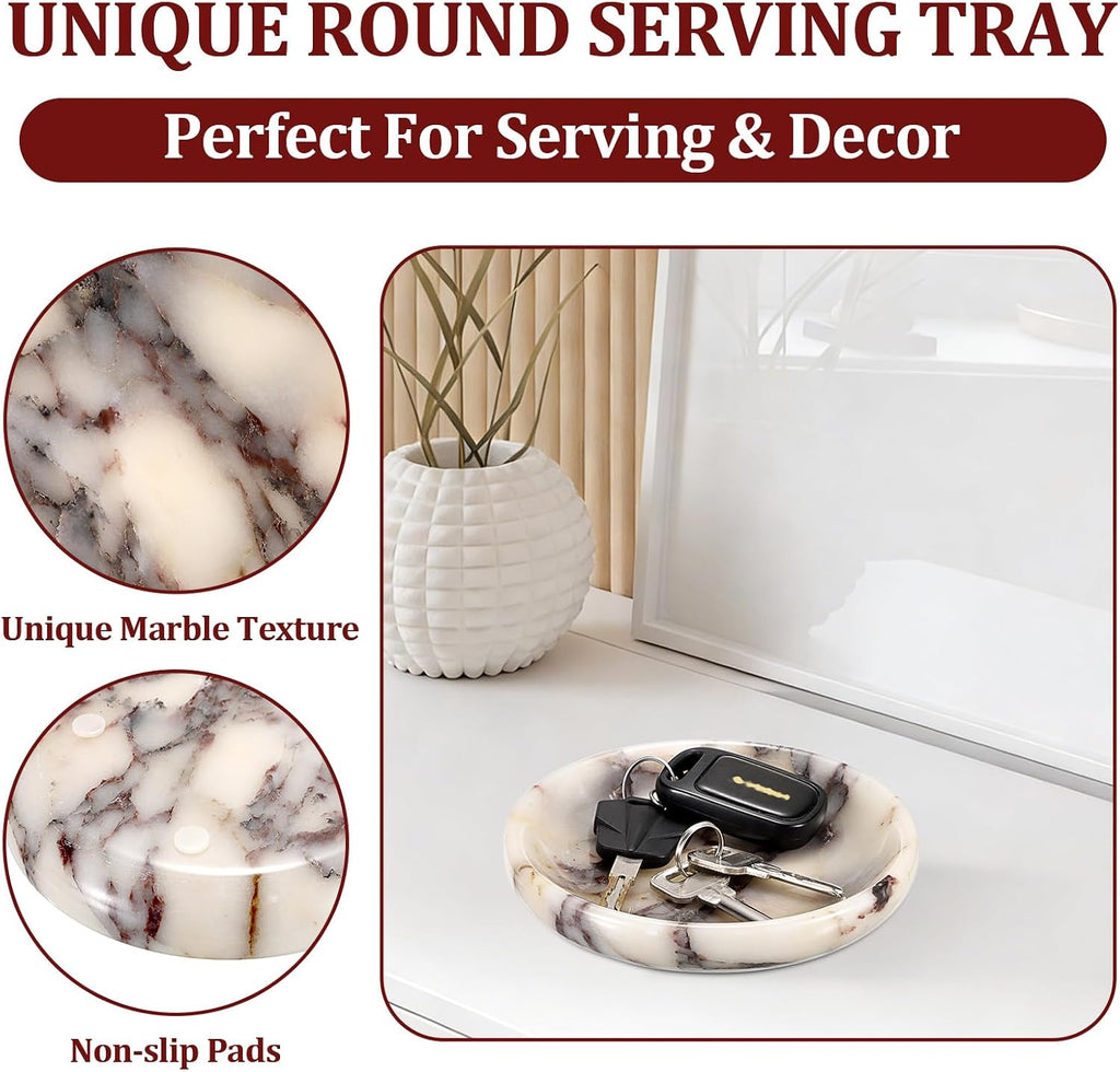 Hipiwe Decorative Key Holder for Entryway Table Round Key Bowl Marble Nightstand Organizer for Candle Jewelry Tray for Earrings Necklaces
