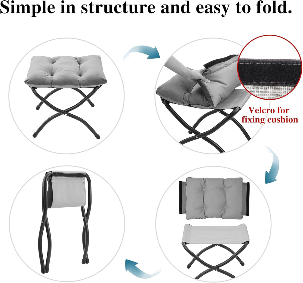 15"(H) Folding Ottoman, Set of 2, Foldable Footrest Stool, Small Foot St...