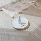 HOME SMILE Initials Ring Holder Jewery Tray with personalized R-Monogrammed Engagement Gifts for Friends,Birthday Mother's Day Christmas Gifts for Women,Ceramic White