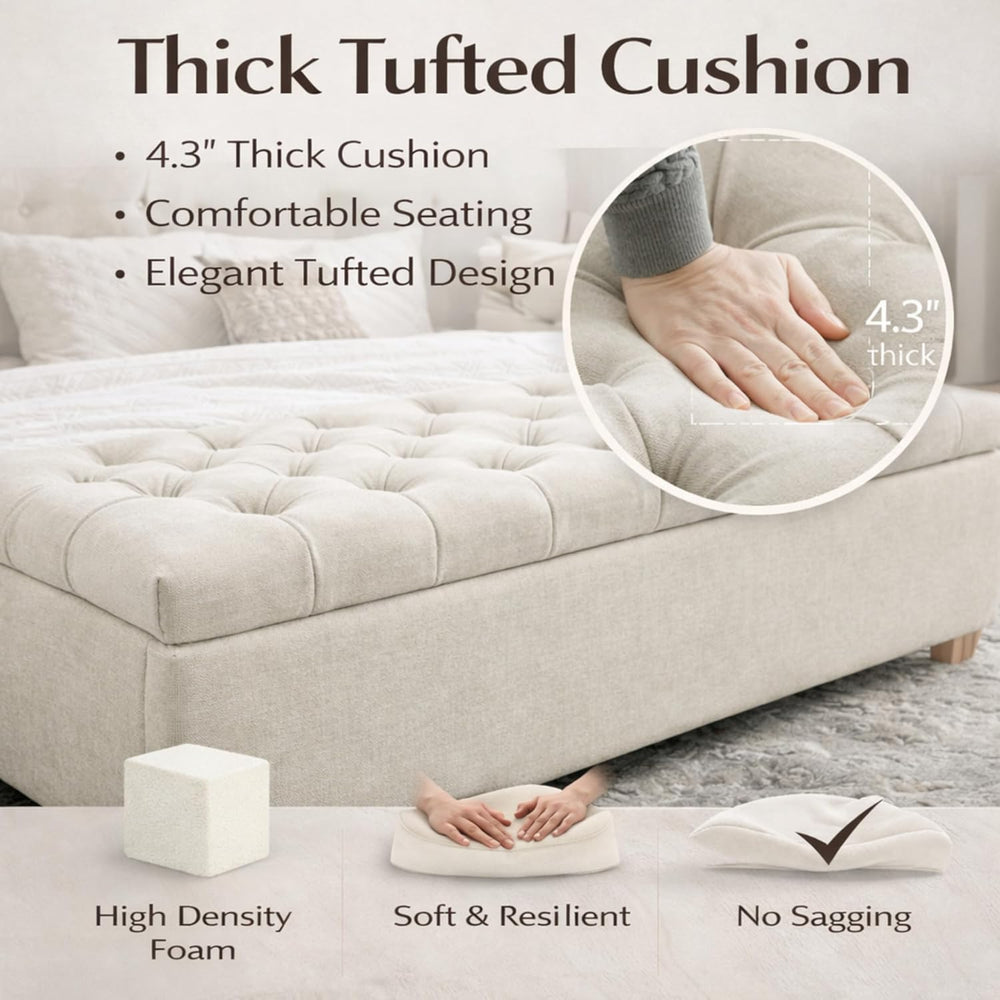 60.2" Storage Bench, End of Bed Storage Benches, Chenille Fabric Upholst...