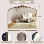 Vintage Gold Arched Wall Mirror 36"x30" – Ornate Baroque Style Antique Brass Frame, Decorative Large Mirror for Entryway, Living Room, Fireplace, Hallway, Bathroom