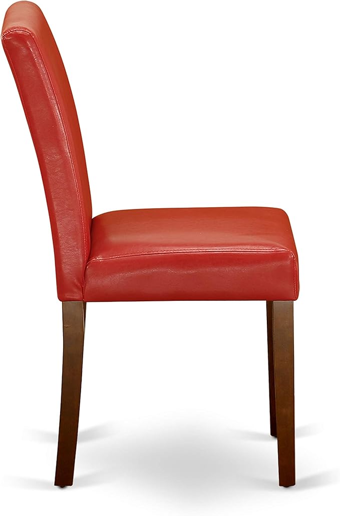 East West Furniture CAAB7-MAH-72 7 Piece Kitchen Table & Chairs Set Consist of a Rectangle Dining Room Table and 6 Firebrick Red Faux Leather Upholstered Chairs, 36x60 Inch, Mahogany