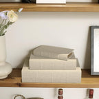 Modern Linen and Wood Decorative Faux Book Boxes Set of 3-13",10",8" - Linen