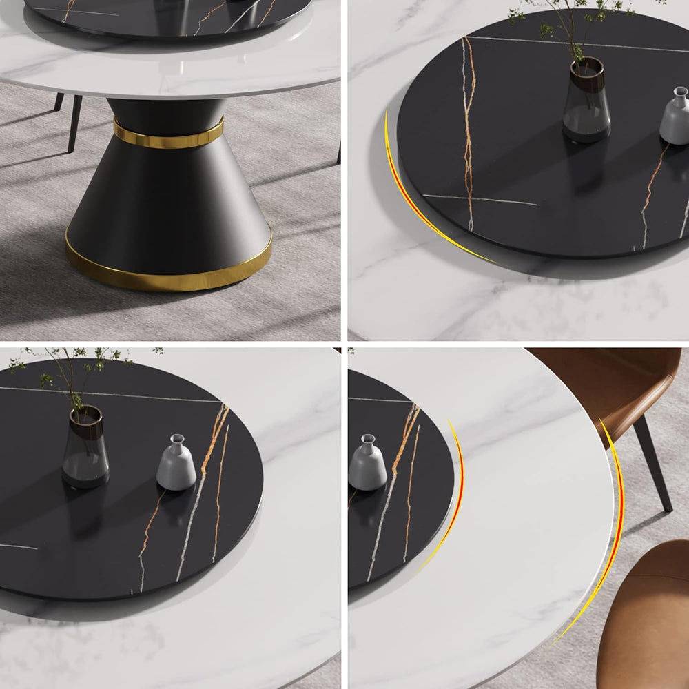 Montary 59” Modern Round Dining Table for 8, Artificial Marble Kitchen Table ...