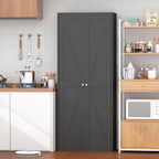 Metal Storage Cabinet with Doors and Shelves, Tall Kitchen Pantry Cabinet, Modern Freestanding Food Storage Cabinet with Gold Handles for Living Room, Dining Room, Office, (Black, 71")