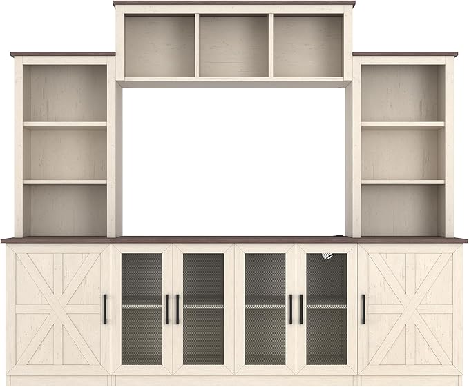 Wall Unit Entertainment Center with Charging Station and USB Charging for TVs, TV Stand with Large Storage Cabinet, Modern TV Stand Media Console with Cabinets (Beige/T)