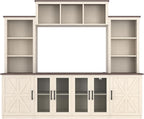 Wall Unit Entertainment Center with Charging Station and USB Charging for TVs, TV Stand with Large Storage Cabinet, Modern TV Stand Media Console with Cabinets (Beige/T)